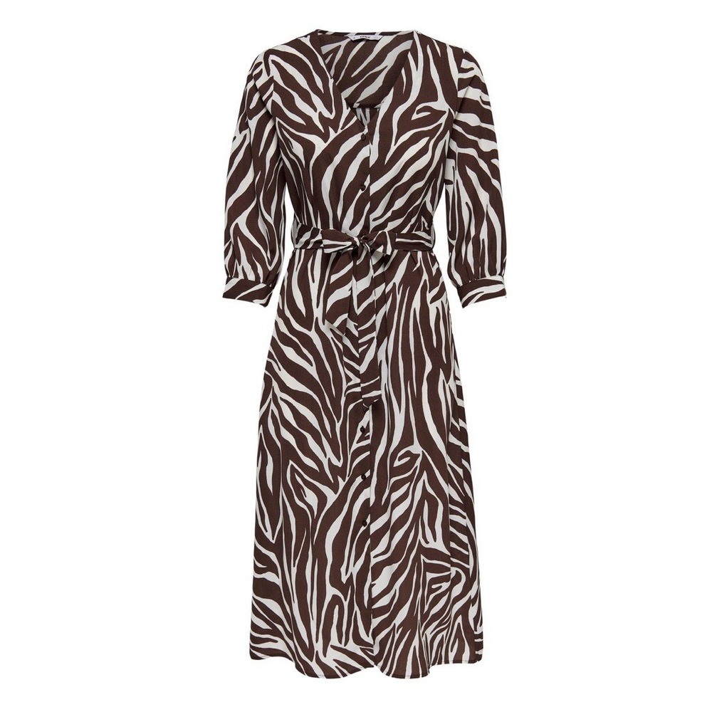 Only Leva Dress15249831 Brown Zebra‎ Belted Shirtdress Size Large Midi